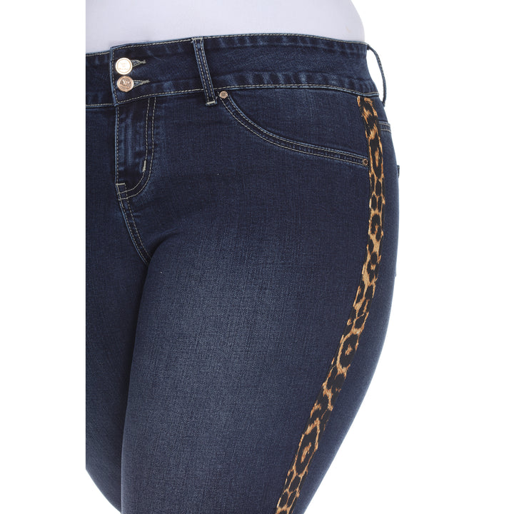 Women's Plus Size Super Stretch Denim with Cheetah Panel