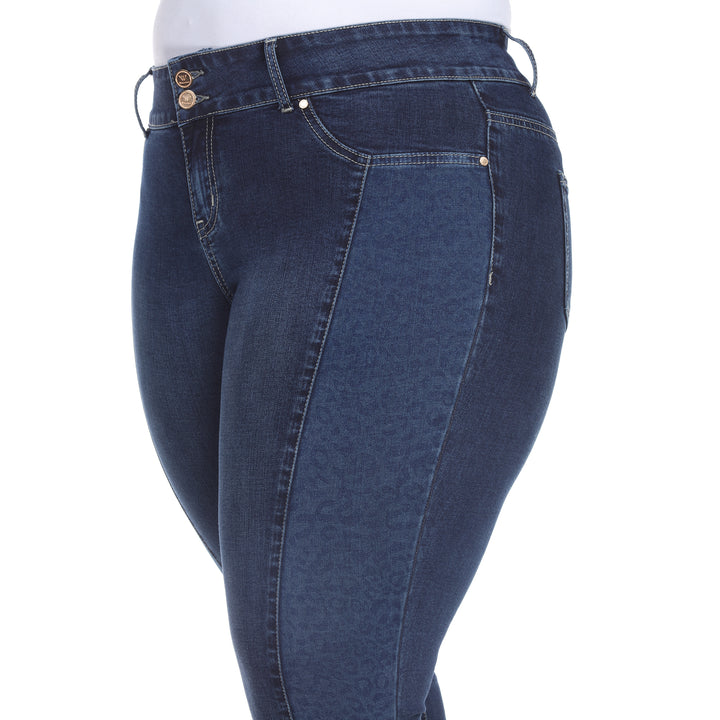 Women's Plus Size Super Stretch Denim with Leopard Panel