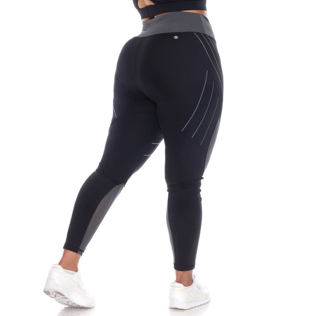 Plus Size High-Waist Reflective Piping Fitness Leggings