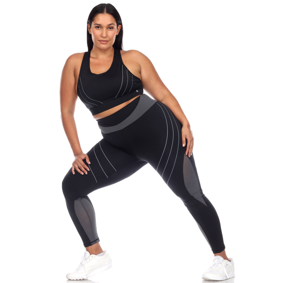 Plus Size High-Waist Reflective Piping Fitness Leggings