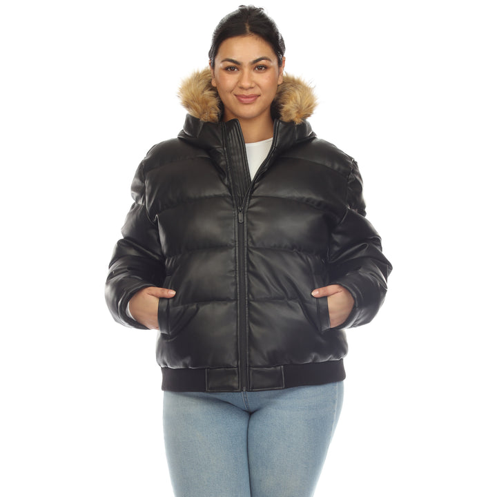 Women's Removable Fur Hoodie Bomber Leather Jacket