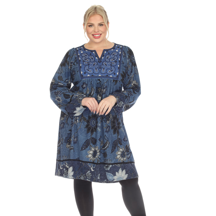 Women's Plus Size Paisley Floral Embroidered Sweater Dress