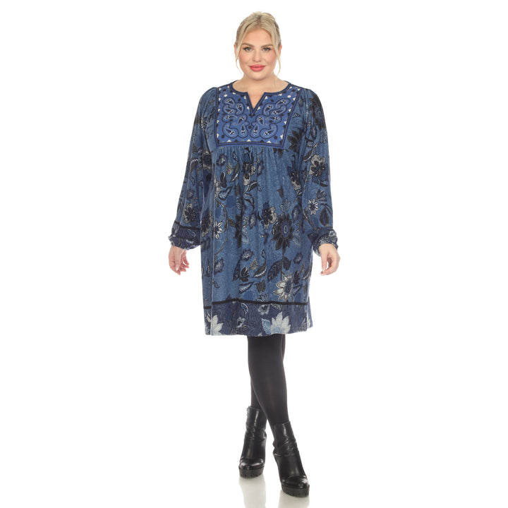 Women's Plus Size Paisley Floral Embroidered Sweater Dress