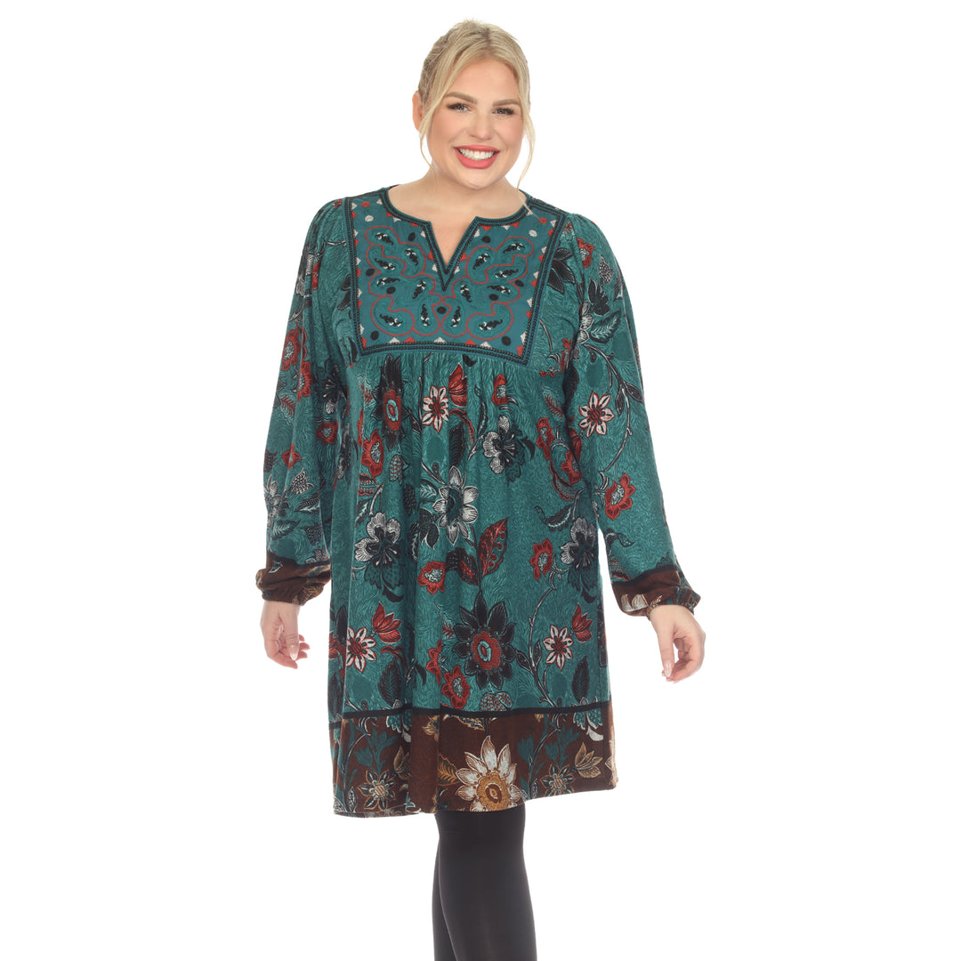 Women's Plus Size Paisley Floral Embroidered Sweater Dress