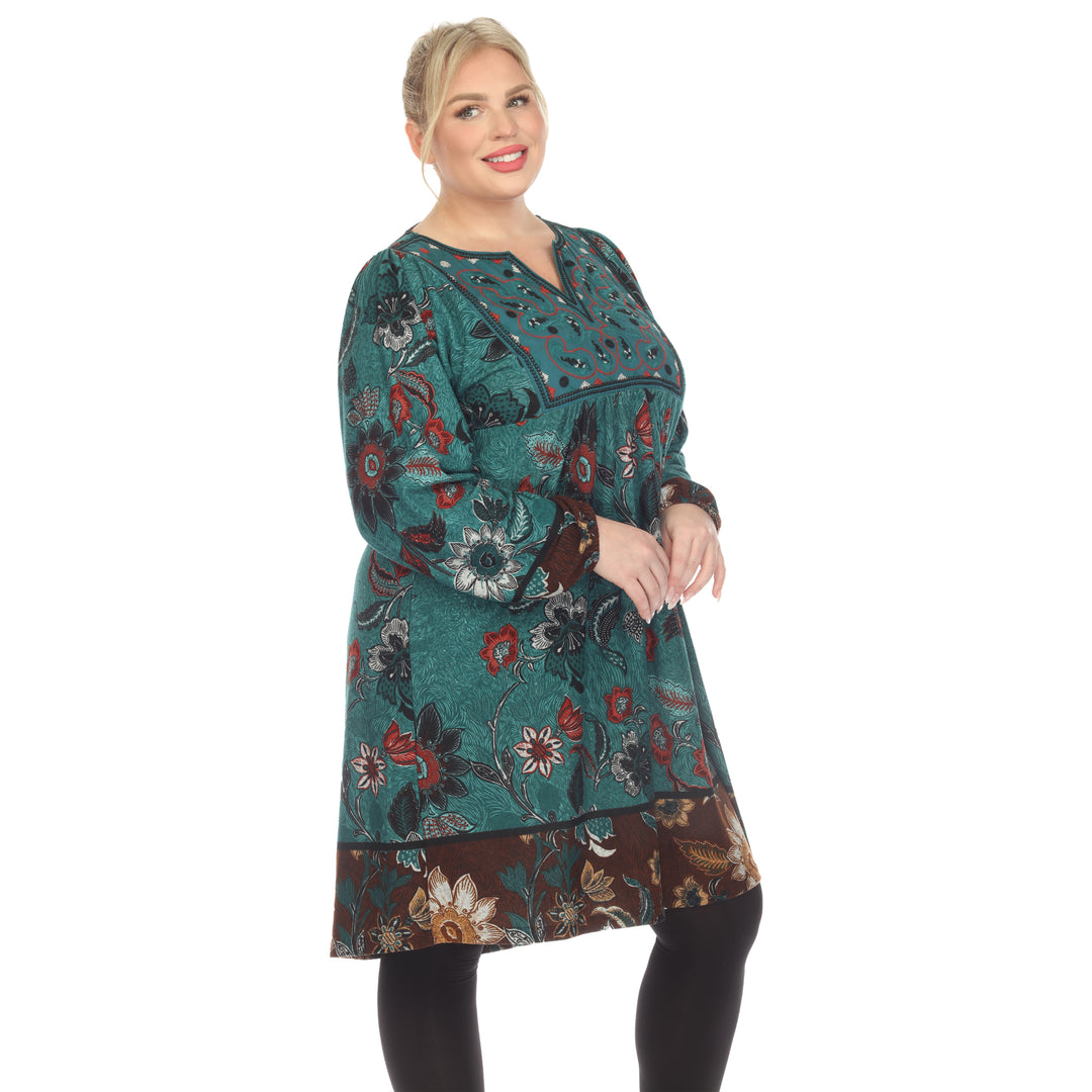 Women's Plus Size Paisley Floral Embroidered Sweater Dress