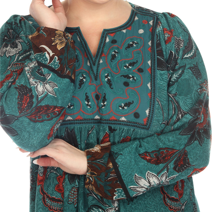 Women's Plus Size Paisley Floral Embroidered Sweater Dress