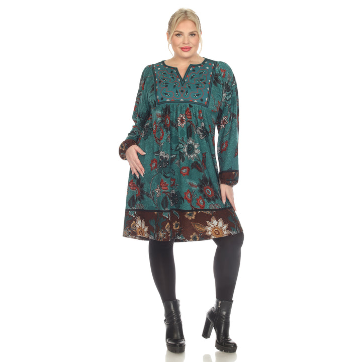 Women's Plus Size Paisley Floral Embroidered Sweater Dress