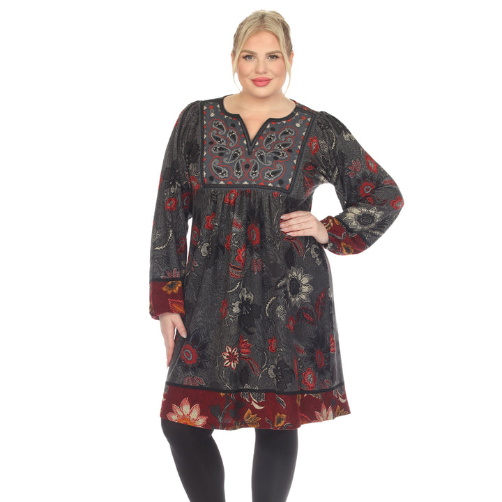 Women's Plus Size Paisley Floral Embroidered Sweater Dress