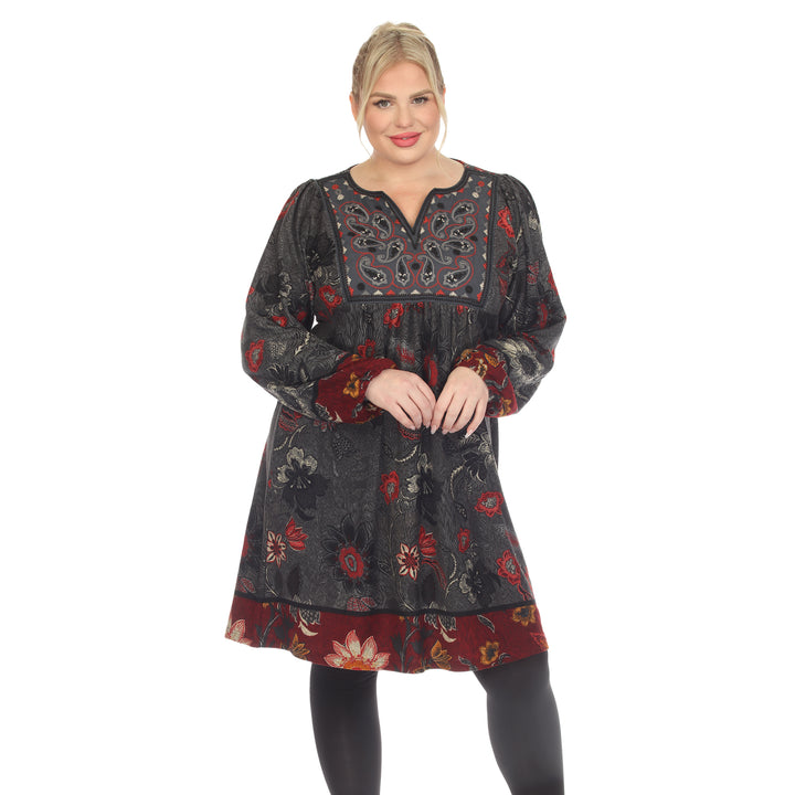 Women's Plus Size Paisley Floral Embroidered Sweater Dress