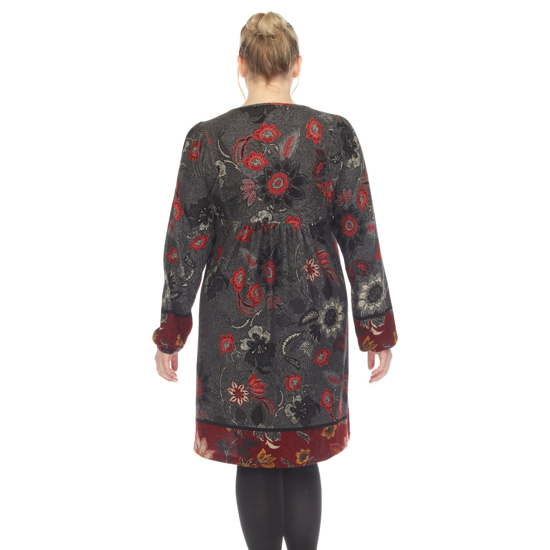 Women's Plus Size Paisley Floral Embroidered Sweater Dress