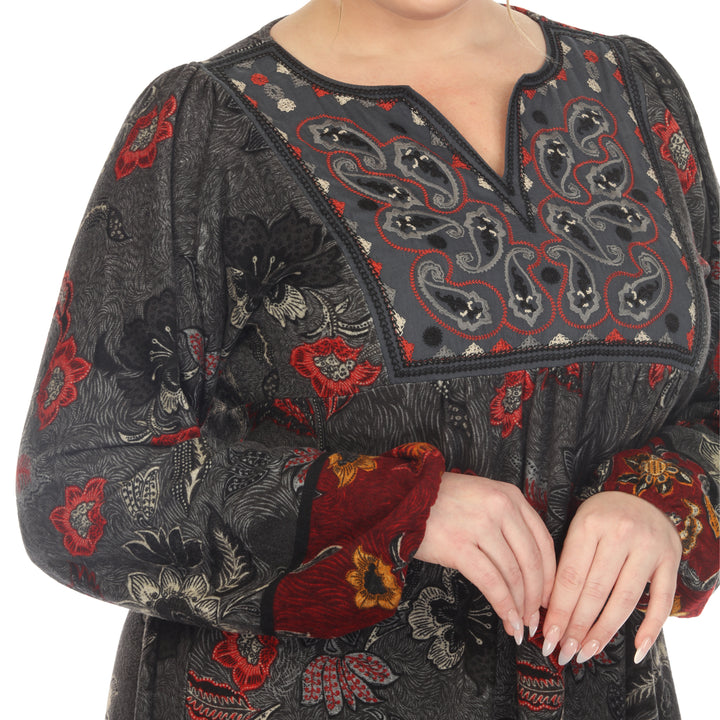 Women's Plus Size Paisley Floral Embroidered Sweater Dress