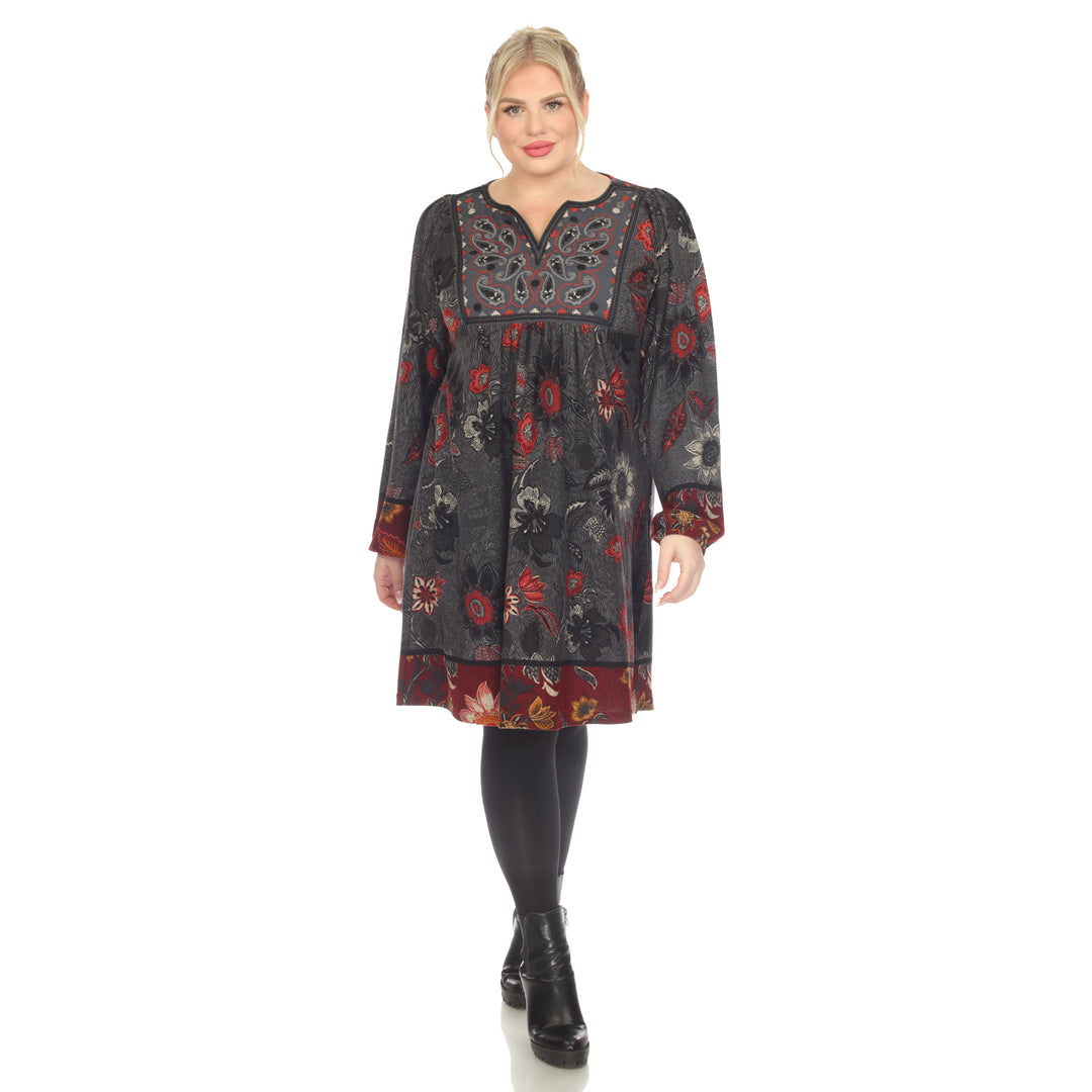 Women's Plus Size Paisley Floral Embroidered Sweater Dress