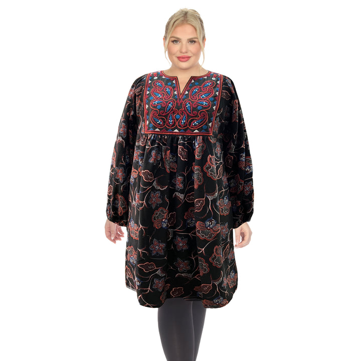 Women's Plus Size Paisley Floral Embroidered Sweater Dress