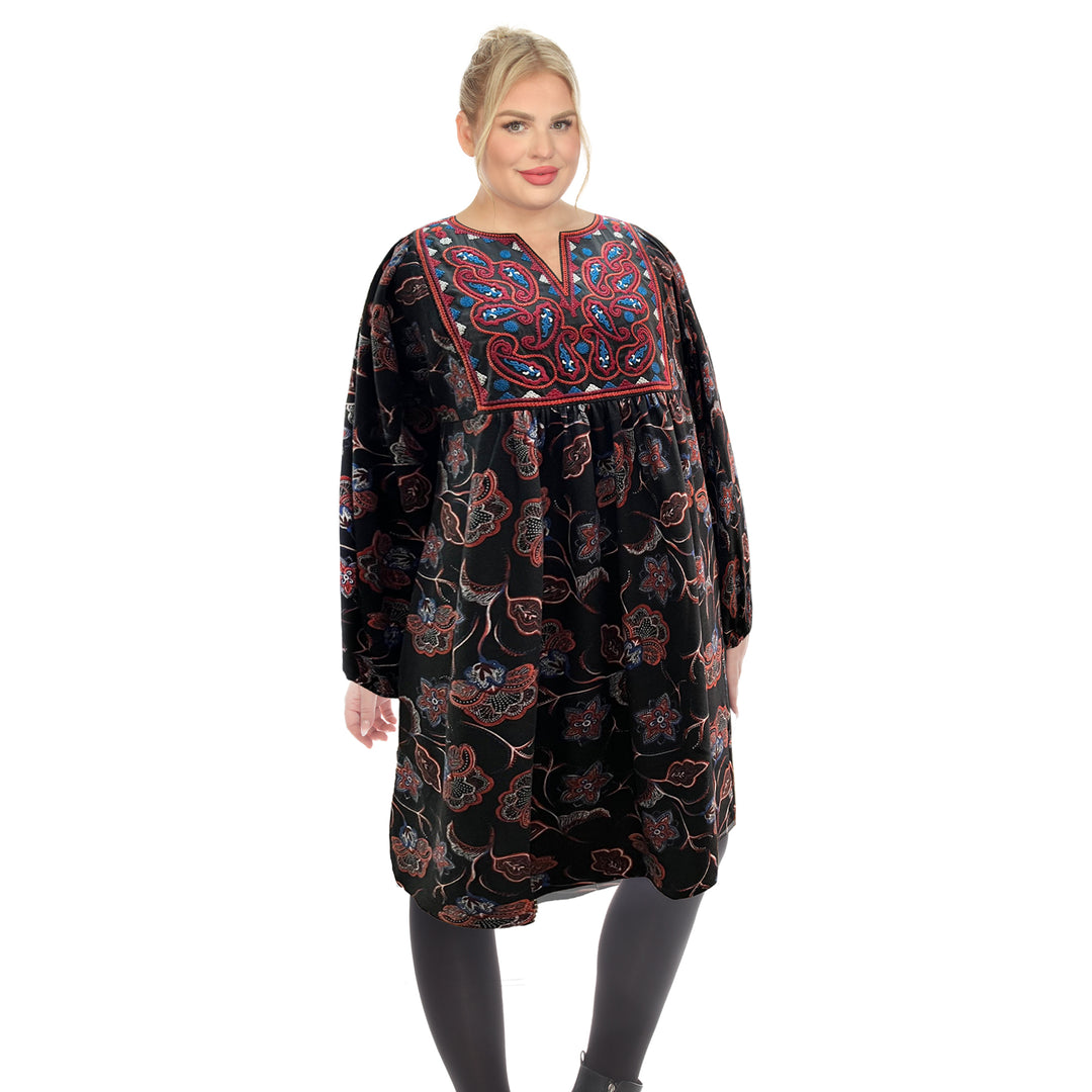 Women's Plus Size Paisley Floral Embroidered Sweater Dress