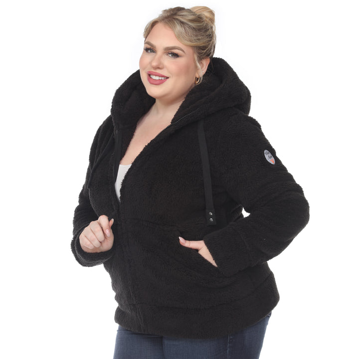 Women's Plus Size Hooded Sherpa Jacket