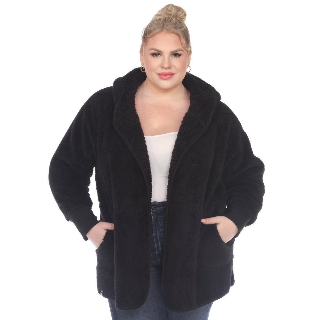 Women's Plus Size Plush Hooded Cardigan with Pockets