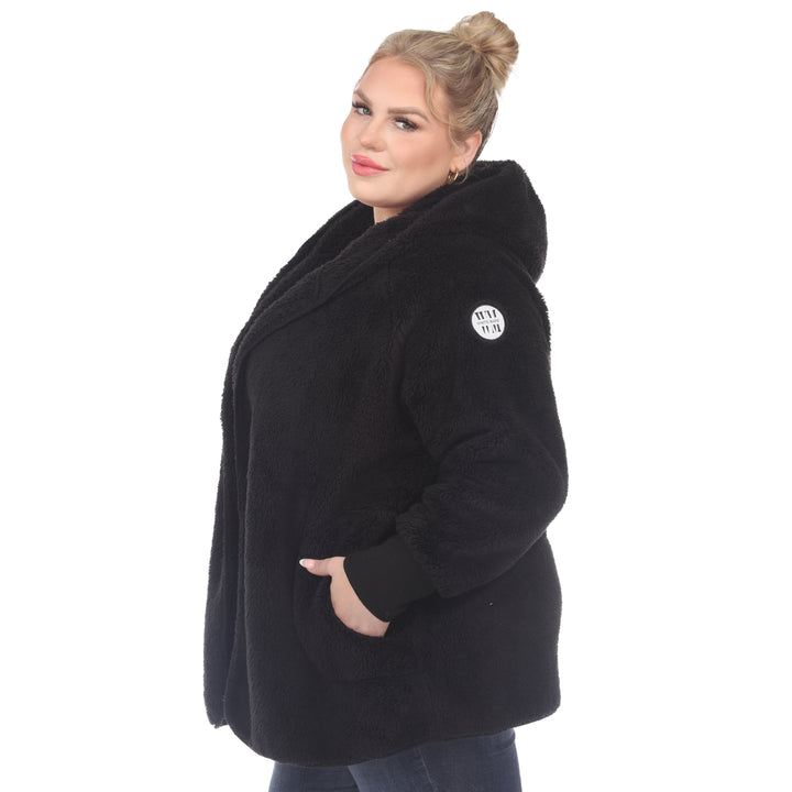 Women's Plus Size Plush Hooded Cardigan with Pockets