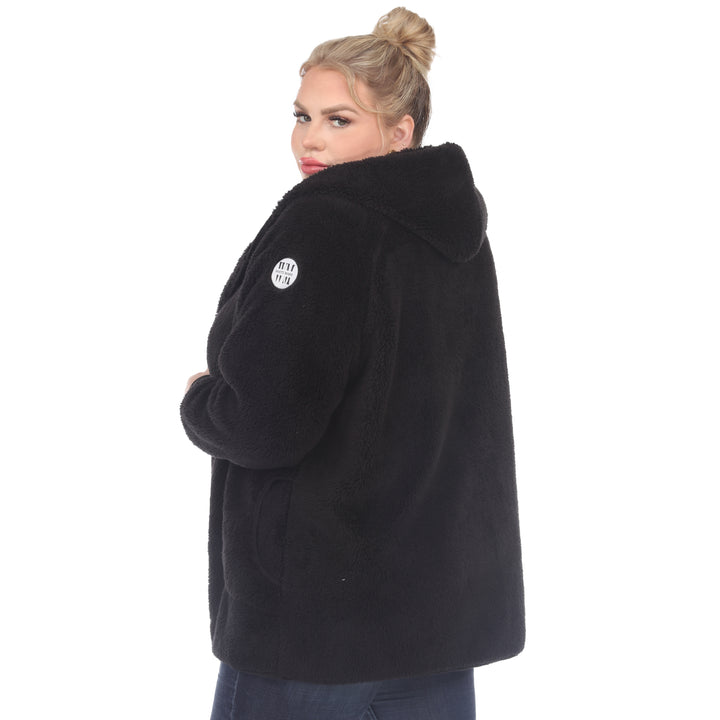 Women's Plus Size Plush Hooded Cardigan with Pockets