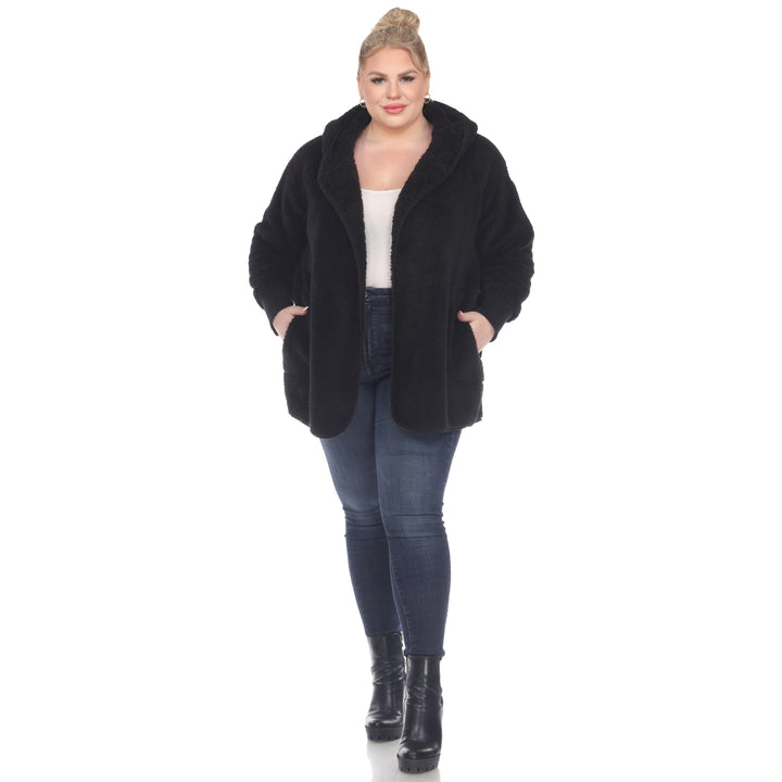 Women's Plus Size Plush Hooded Cardigan with Pockets