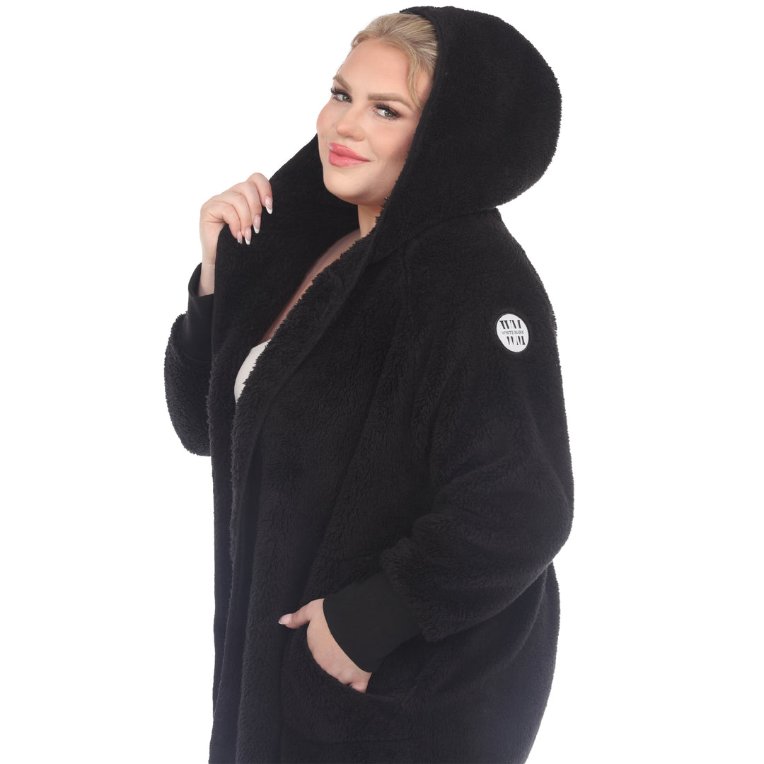 Women's Plus Size Plush Hooded Cardigan with Pockets