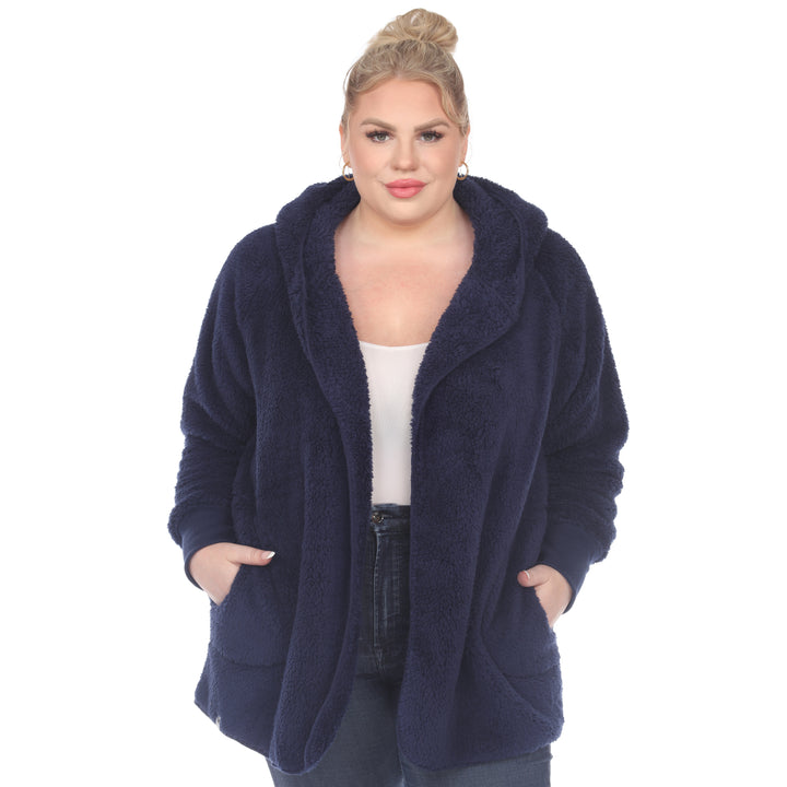 Women's Plus Size Plush Hooded Cardigan with Pockets