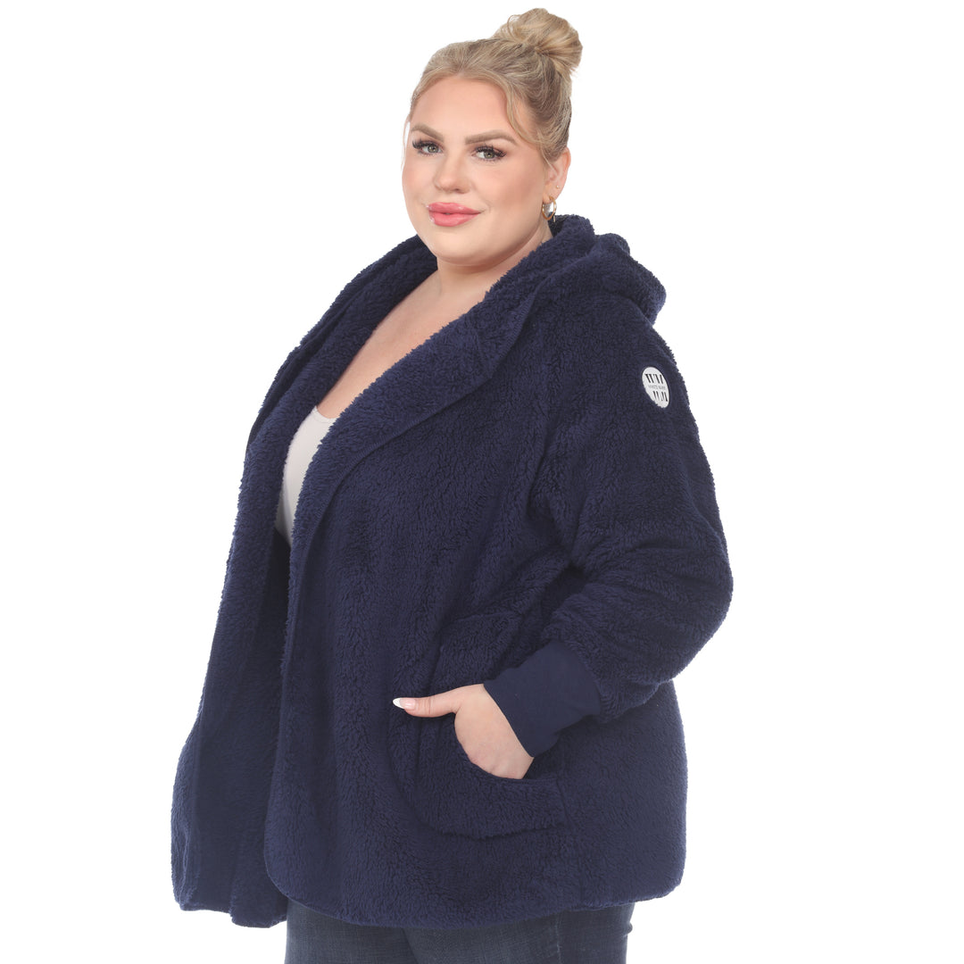 Women's Plus Size Plush Hooded Cardigan with Pockets