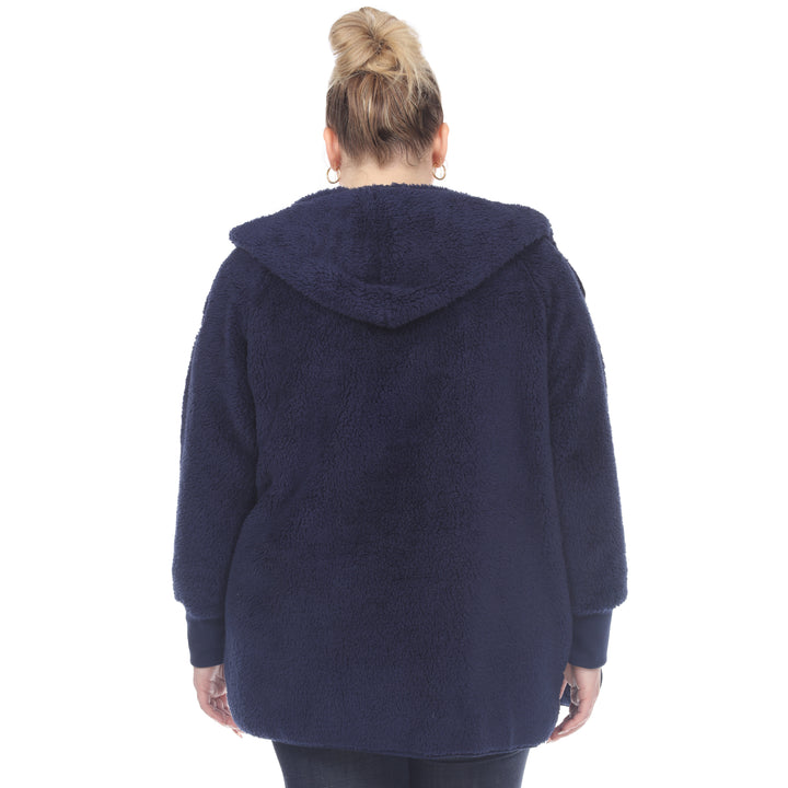 Women's Plus Size Plush Hooded Cardigan with Pockets