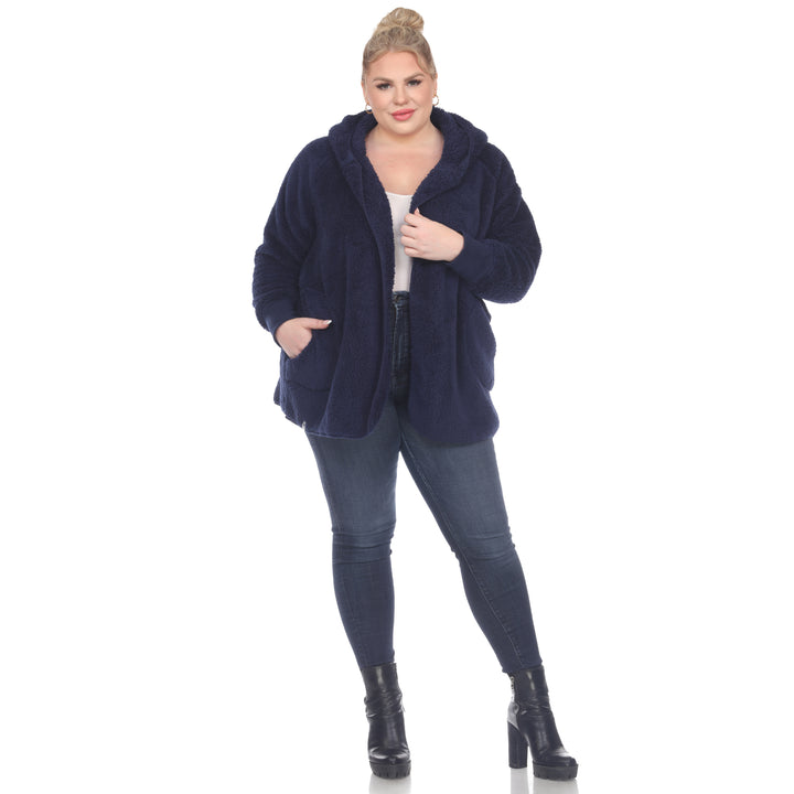 Women's Plus Size Plush Hooded Cardigan with Pockets