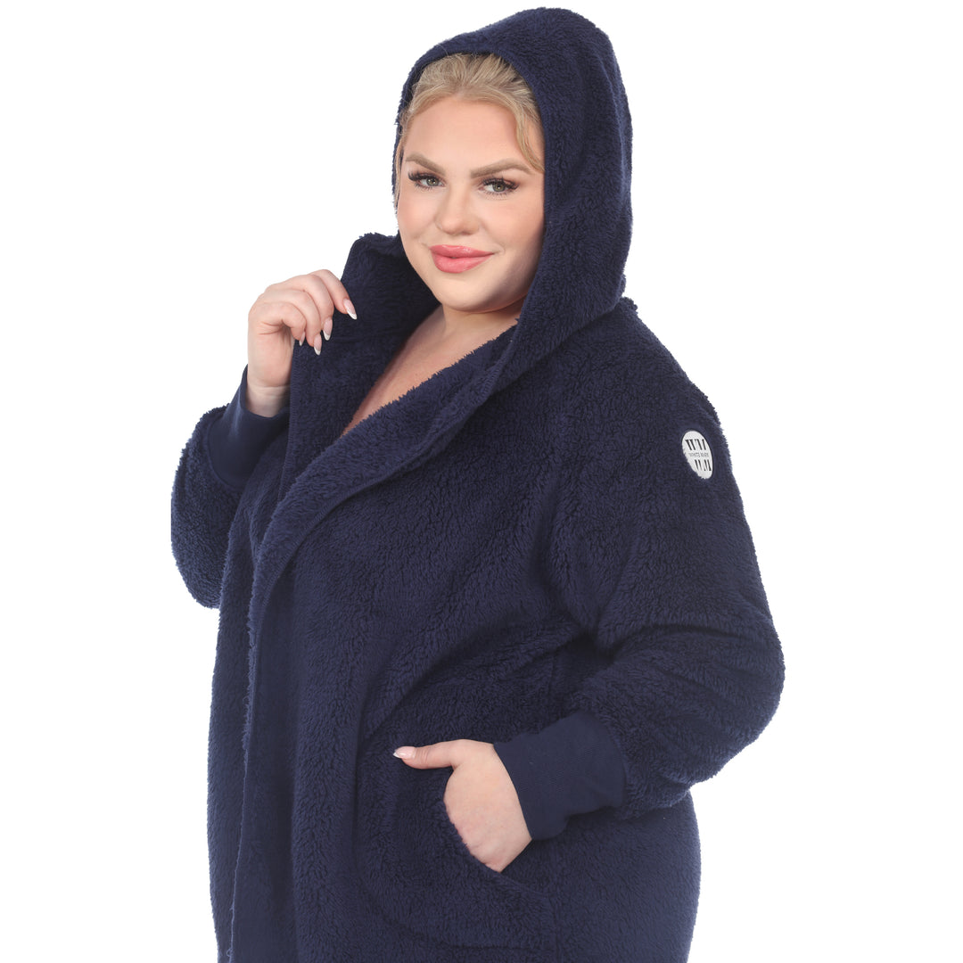 Women's Plus Size Plush Hooded Cardigan with Pockets