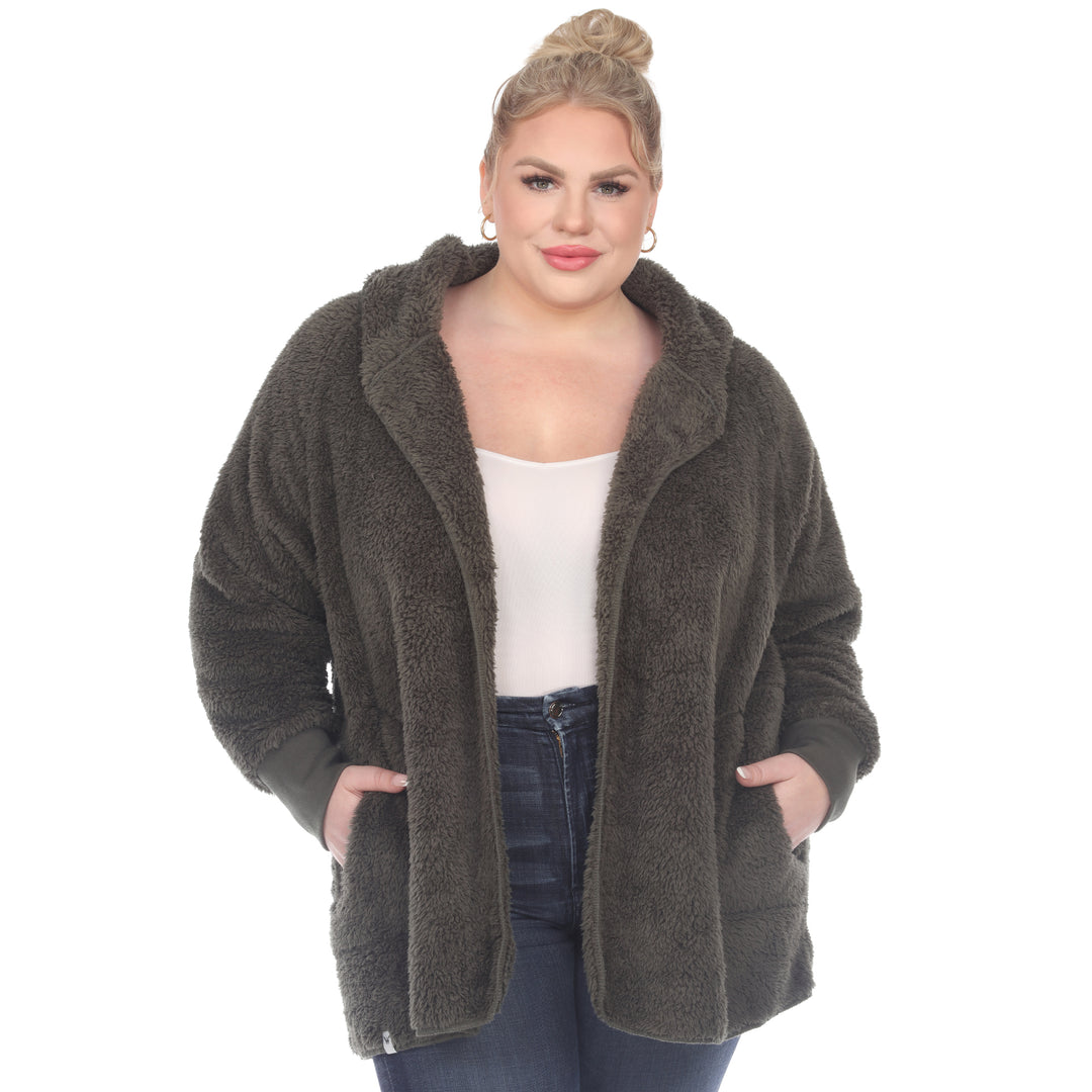 Women's Plus Size Plush Hooded Cardigan with Pockets