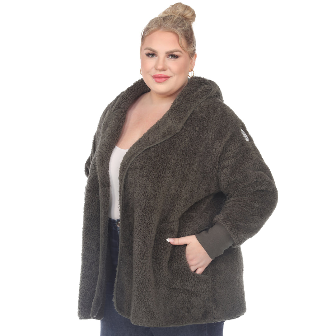 Women's Plus Size Plush Hooded Cardigan with Pockets