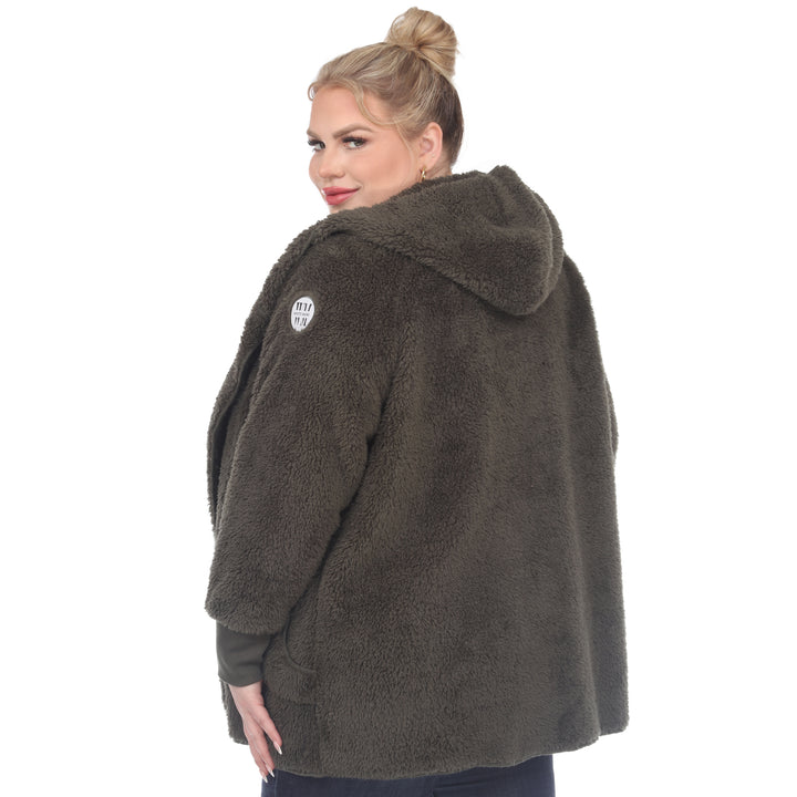 Women's Plus Size Plush Hooded Cardigan with Pockets