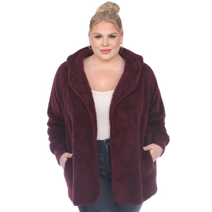 Women's Plus Size Plush Hooded Cardigan with Pockets