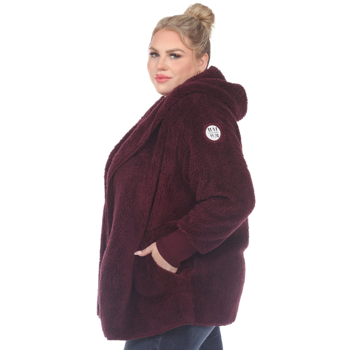 Women's Plus Size Plush Hooded Cardigan with Pockets