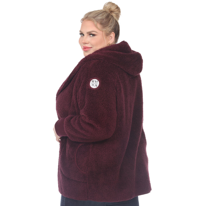 Women's Plus Size Plush Hooded Cardigan with Pockets