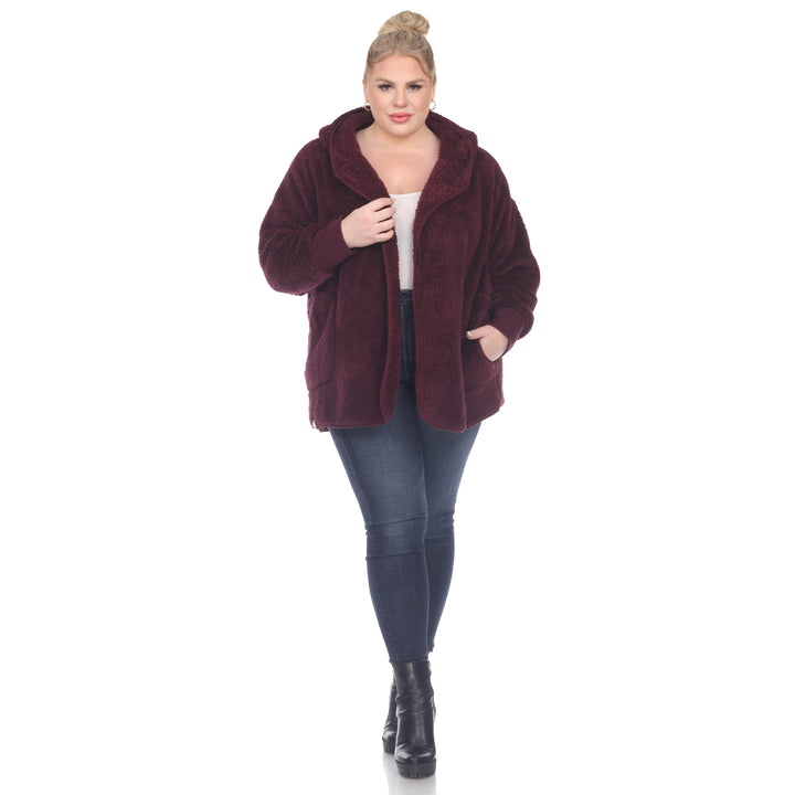 Women's Plus Size Plush Hooded Cardigan with Pockets