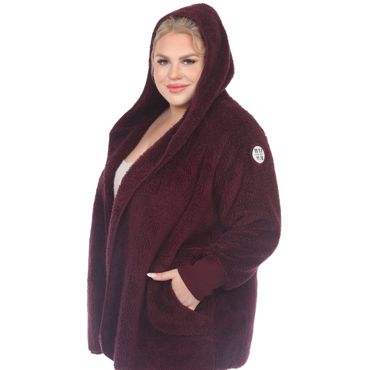 Women's Plus Size Plush Hooded Cardigan with Pockets