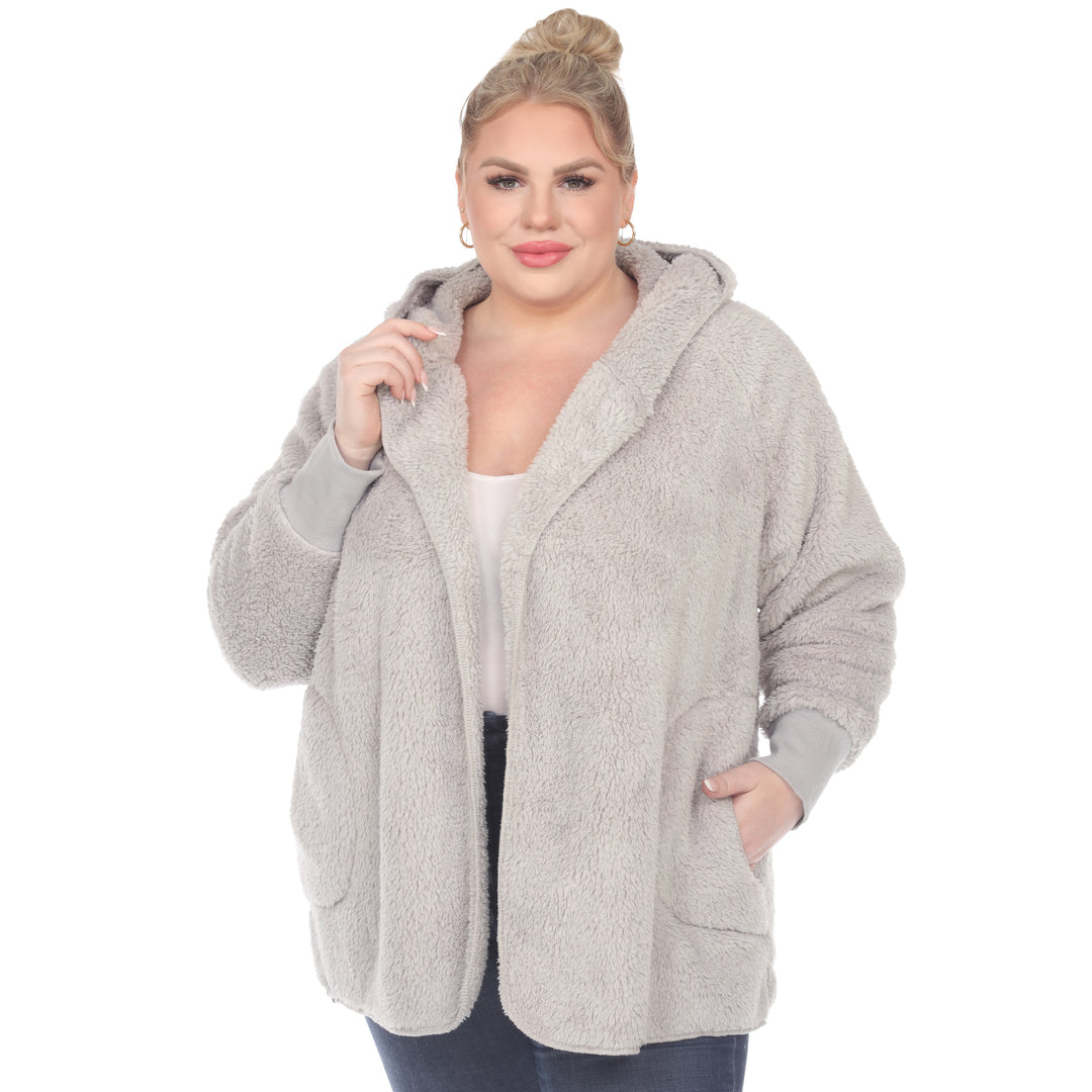 Women's Plus Size Plush Hooded Cardigan with Pockets