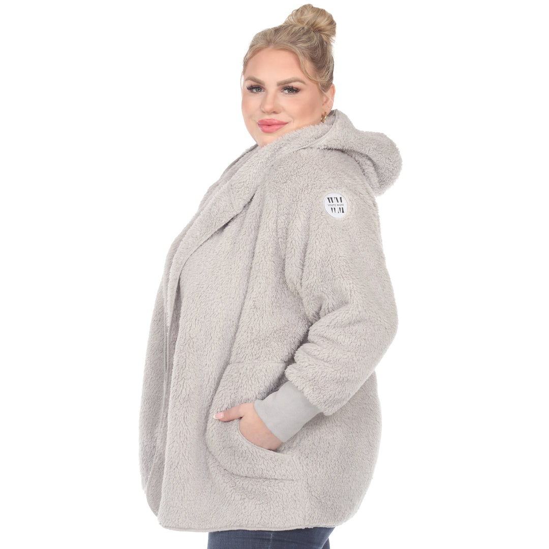 Women's Plus Size Plush Hooded Cardigan with Pockets