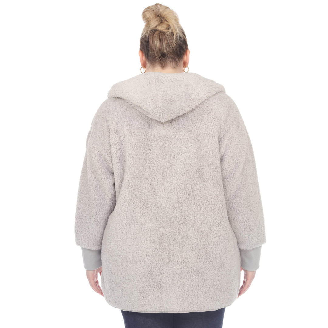 Women's Plus Size Plush Hooded Cardigan with Pockets