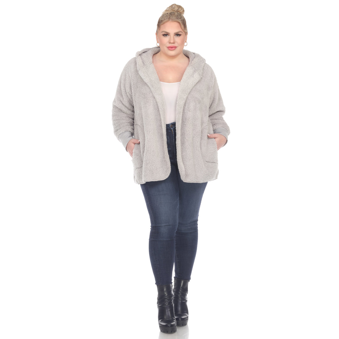 Women's Plus Size Plush Hooded Cardigan with Pockets