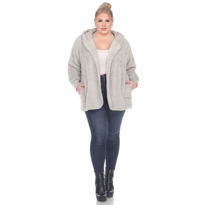 Women's Plus Size Plush Hooded Cardigan with Pockets