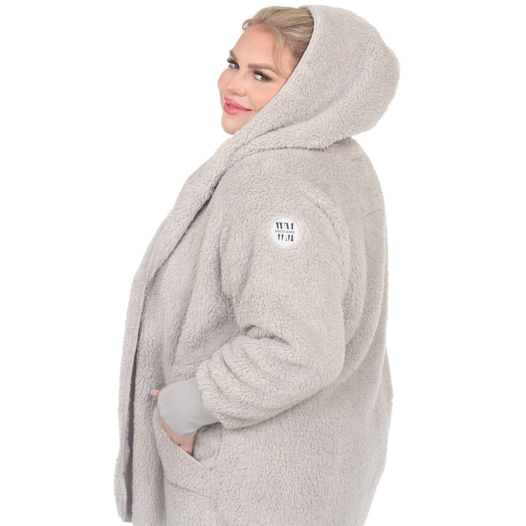 Women's Plus Size Plush Hooded Cardigan with Pockets