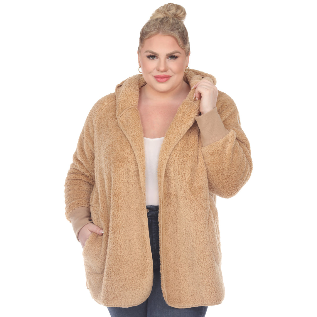 Women's Plus Size Plush Hooded Cardigan with Pockets