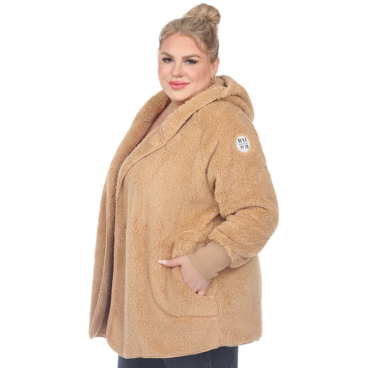 Women's Plus Size Plush Hooded Cardigan with Pockets