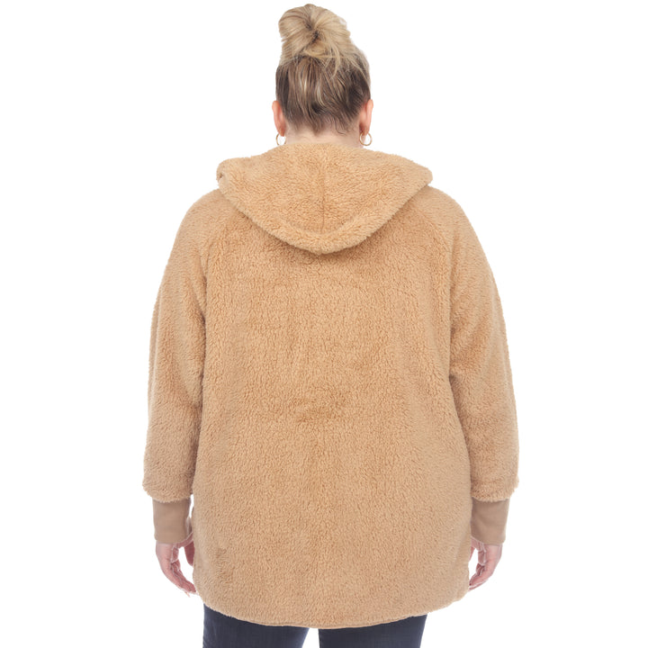 Women's Plus Size Plush Hooded Cardigan with Pockets