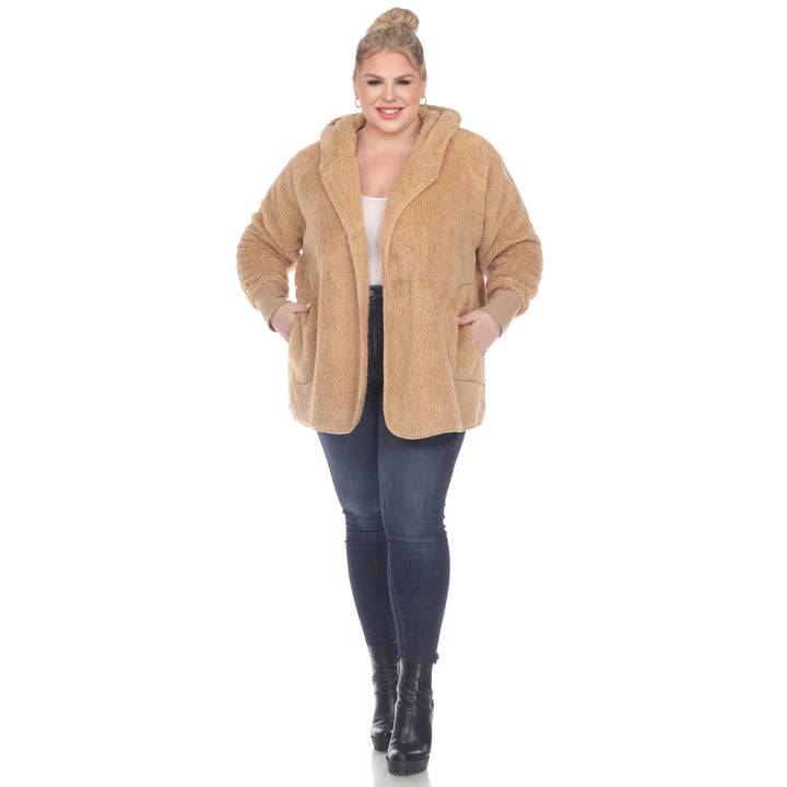 Women's Plus Size Plush Hooded Cardigan with Pockets