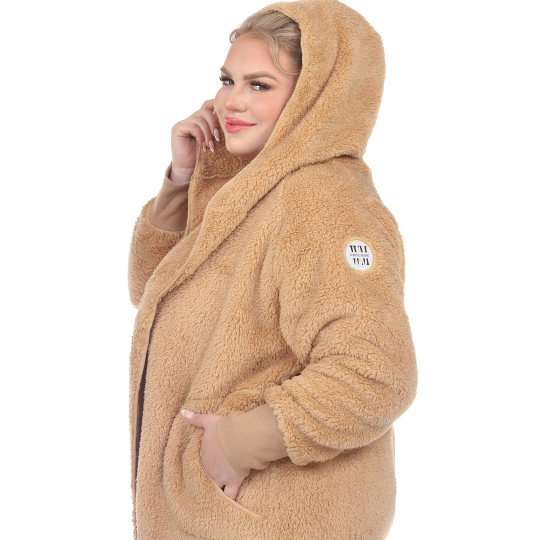 Women's Plus Size Plush Hooded Cardigan with Pockets