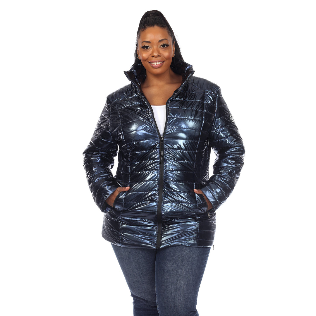 Women's Plus Size Metallic Puffer Coat