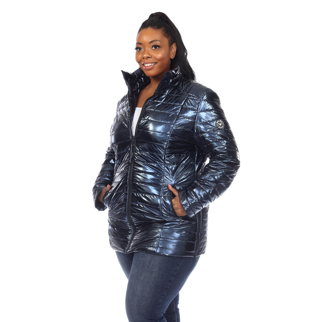 Women's Plus Size Metallic Puffer Coat